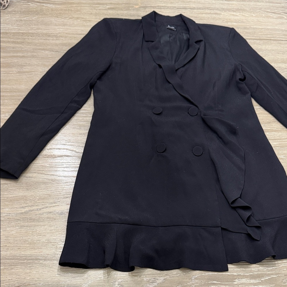 Black Double-Breasted Ruffle Hem dress